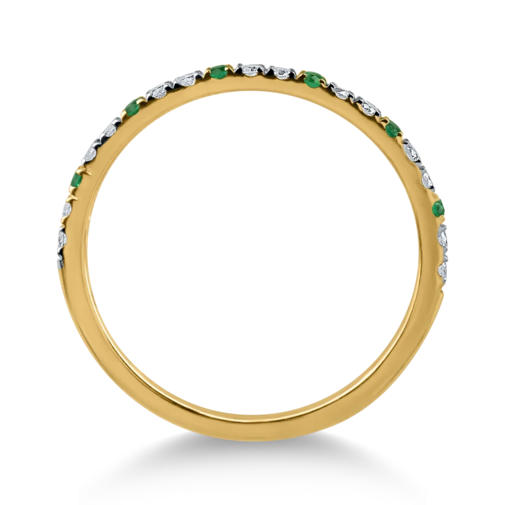 Inel semi eternity din aur galben cu diamante de 0.21ct si smaralde de 0.07ct - imagine 2