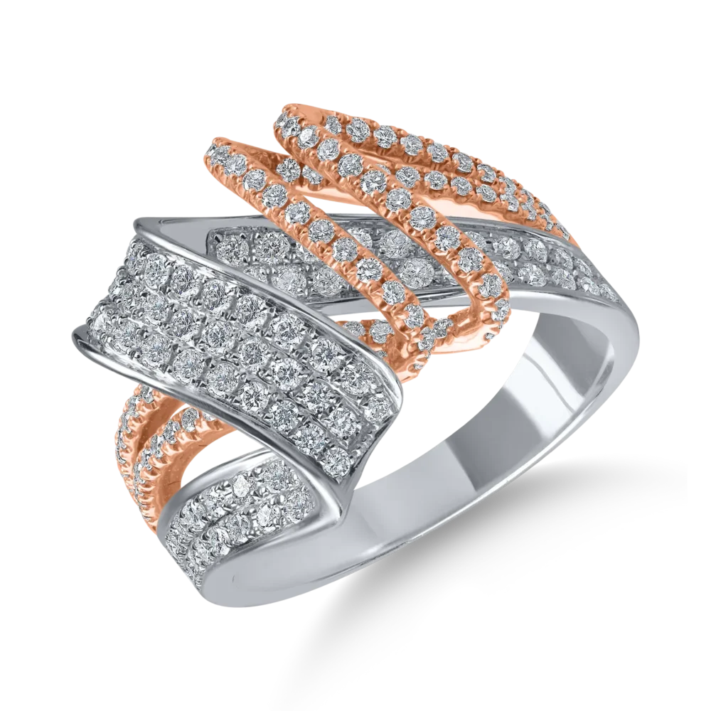 Inel geometric din aur alb-roz cu diamante de 1.3ct