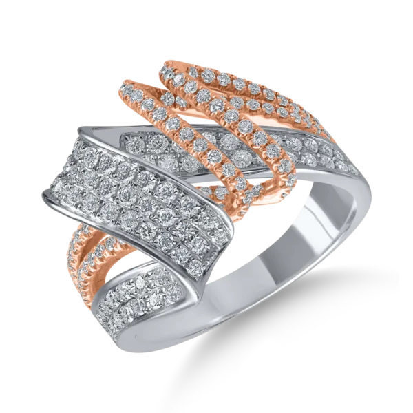 Inel geometric din aur alb-roz cu diamante de 1.3ct