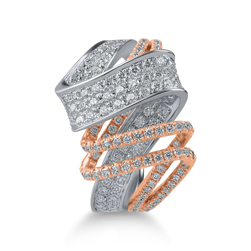 Inel geometric din aur alb-roz cu diamante de 1.3ct - imagine 2