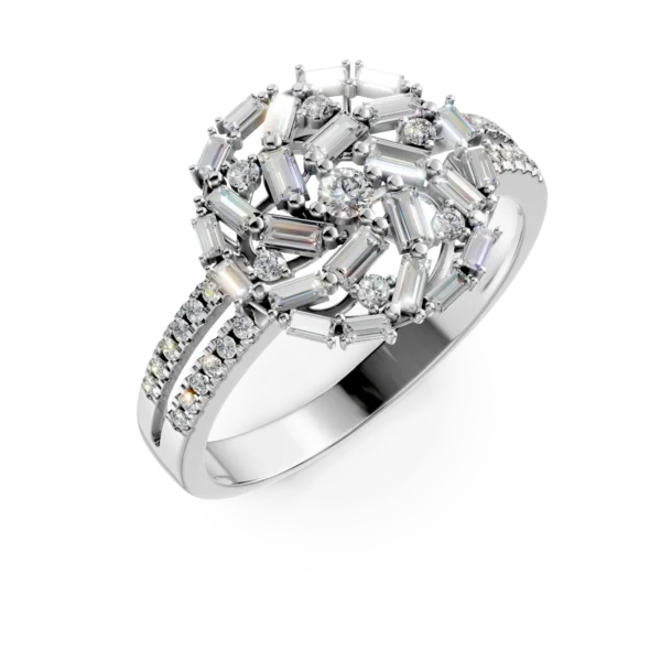 Inel rotund din aur alb cu diamante baguette si rotunde de 0.8ct