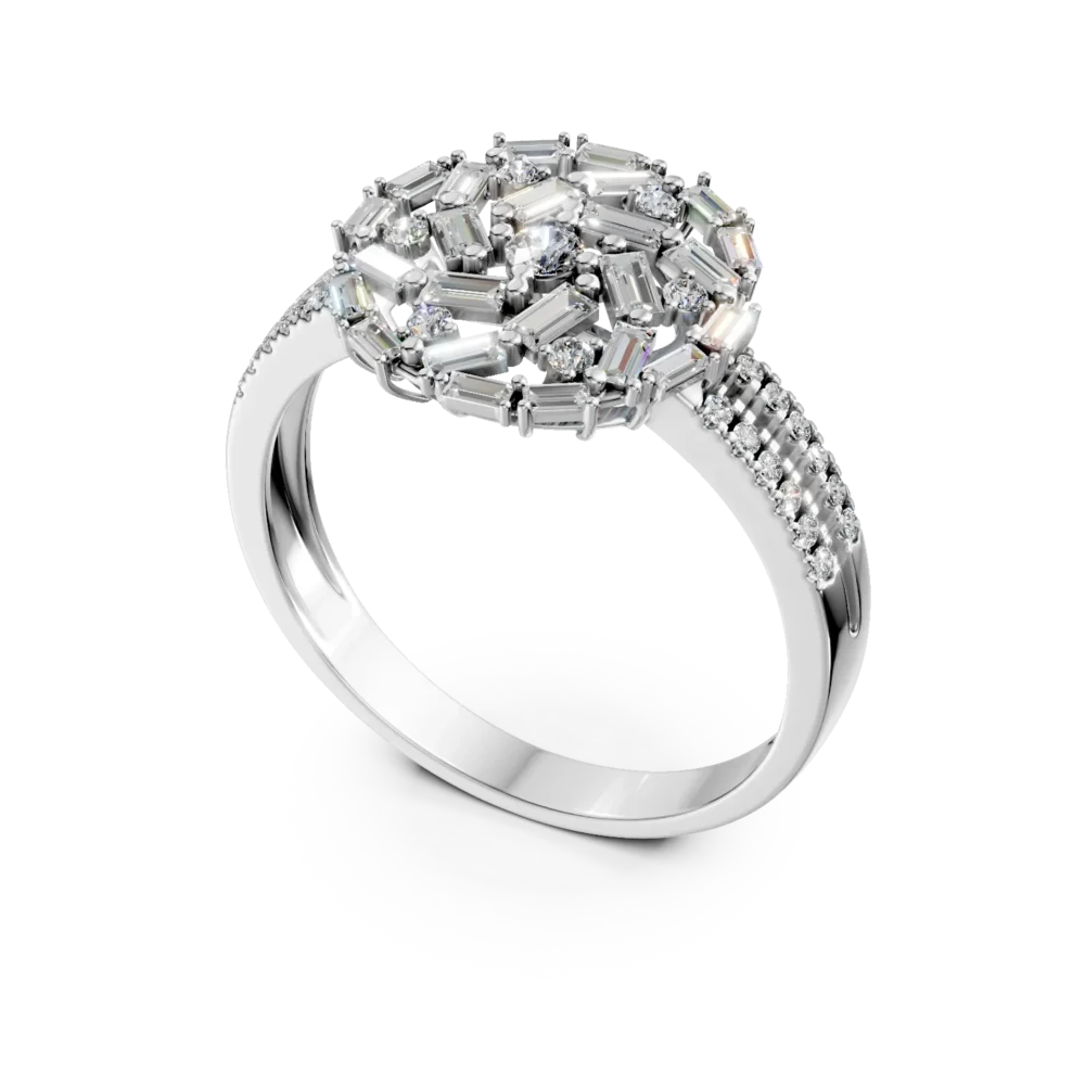 Inel rotund din aur alb cu diamante baguette si rotunde de 0.8ct - imagine 2