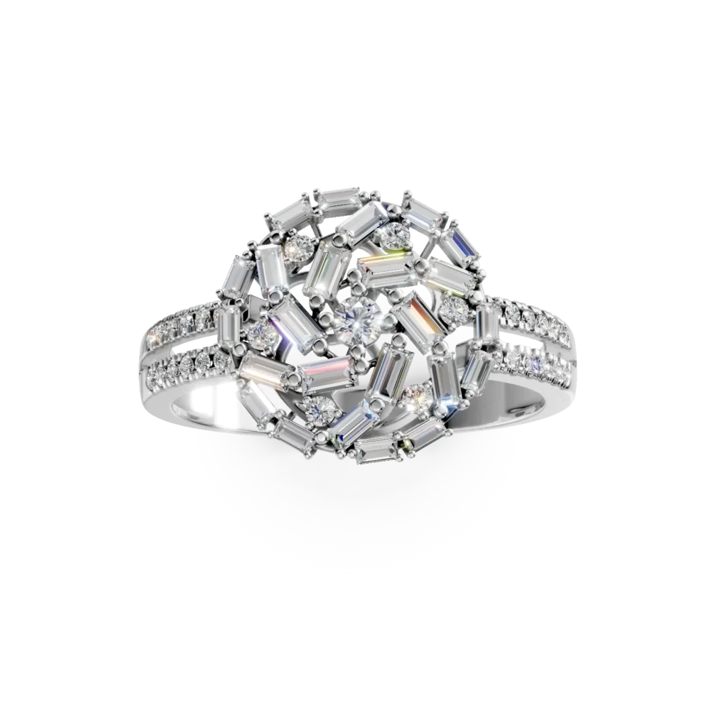 Inel rotund din aur alb cu diamante baguette si rotunde de 0.8ct - imagine 3