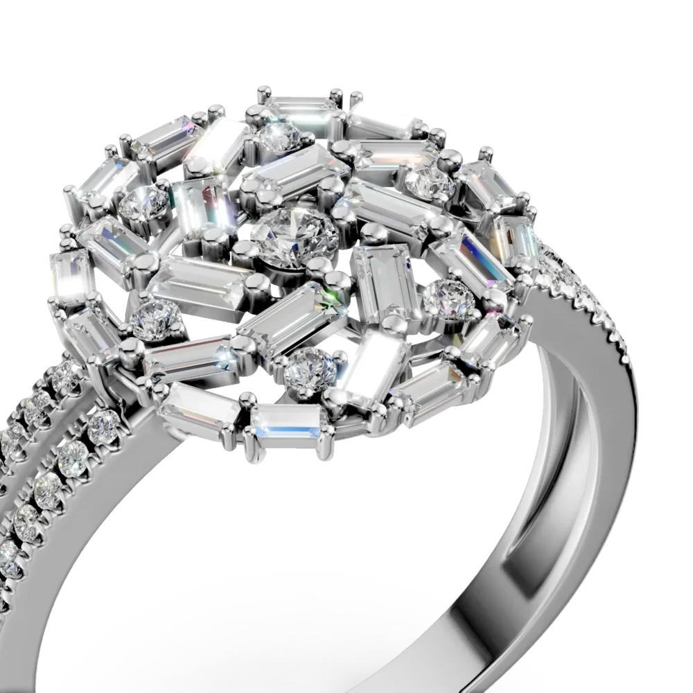 Inel rotund din aur alb cu diamante baguette si rotunde de 0.8ct - imagine 4
