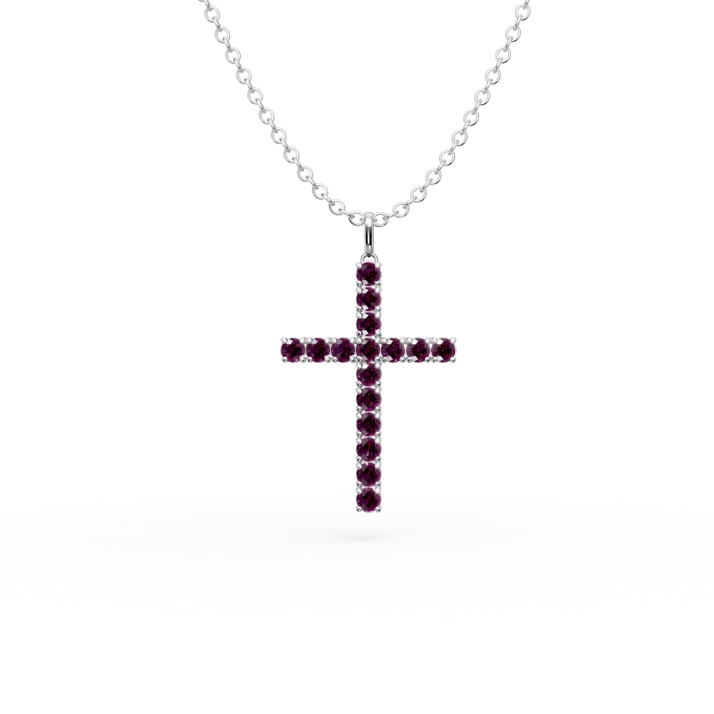 Lant cu pandantiv cruce din aur alb cu rubine de 1.5ct