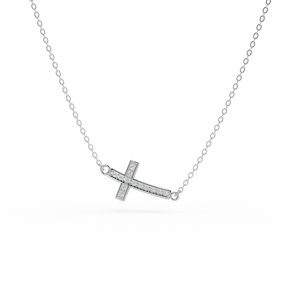 Lant cu pandantiv cruce din aur alb cu zirconii
