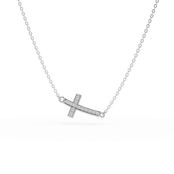 Lant cu pandantiv cruce din aur alb cu zirconii