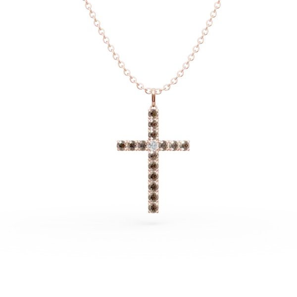 Lant cu pandantiv cruce din aur roz cu diamante de 1.2ct