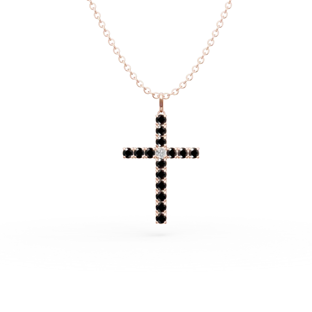 Lant cu pandantiv cruce din aur roz cu diamante de 1.4ct