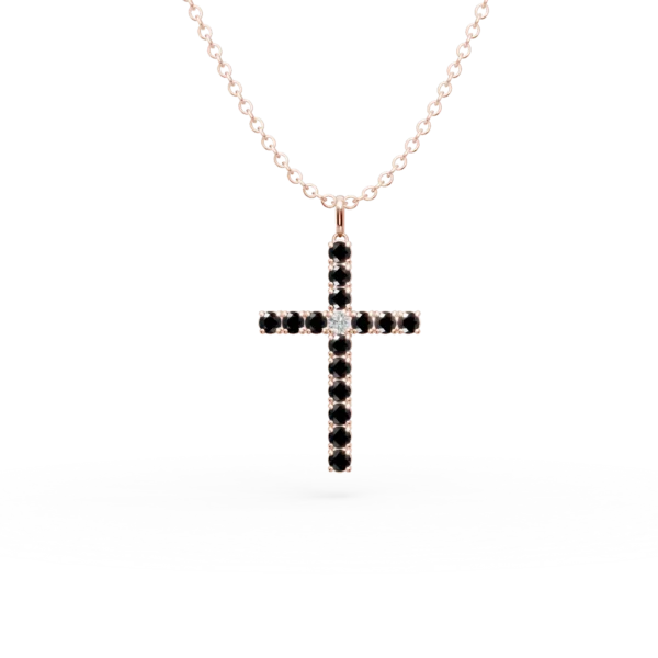 Lant cu pandantiv cruce din aur roz cu diamante de 1.4ct