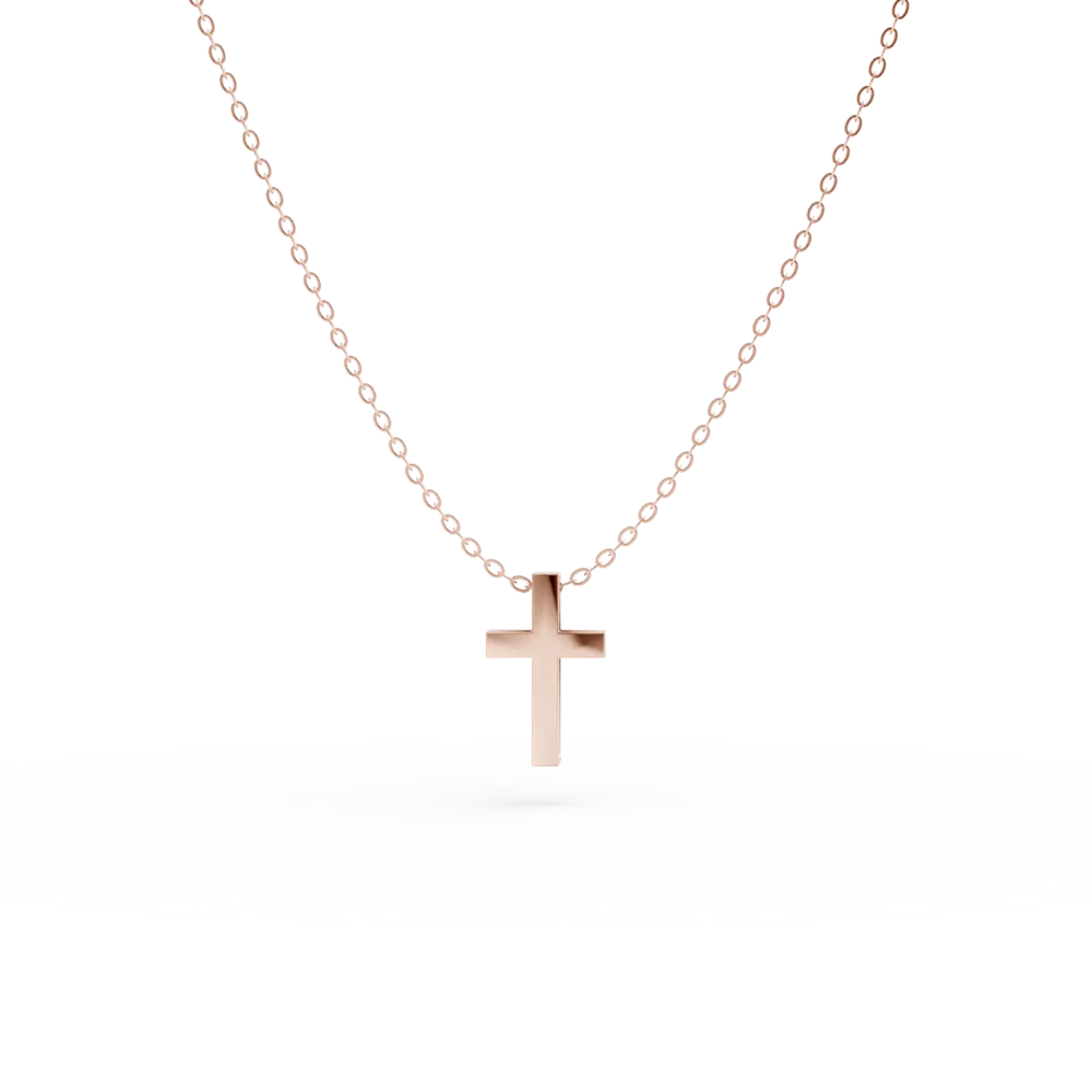 Lant cu pandantiv cruce din aur roz