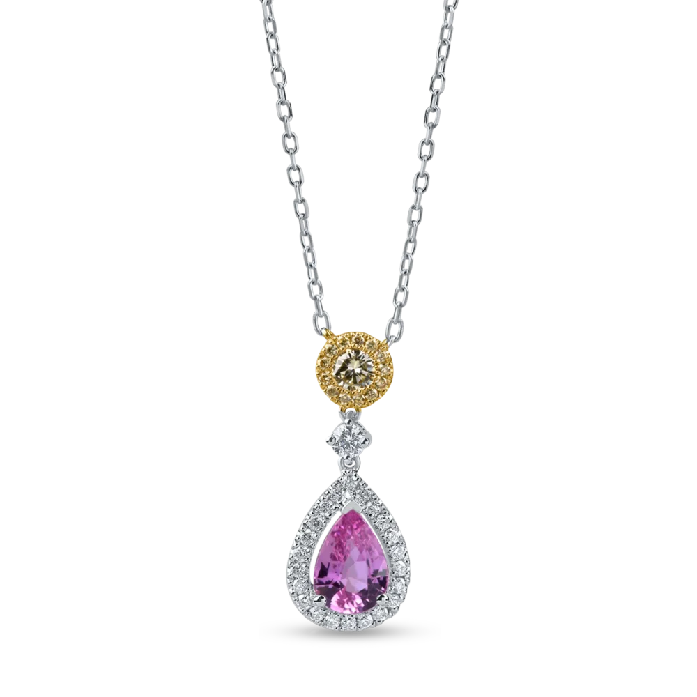 Lant cu pandantiv din aur alb cu pietre pretioase de 1ct