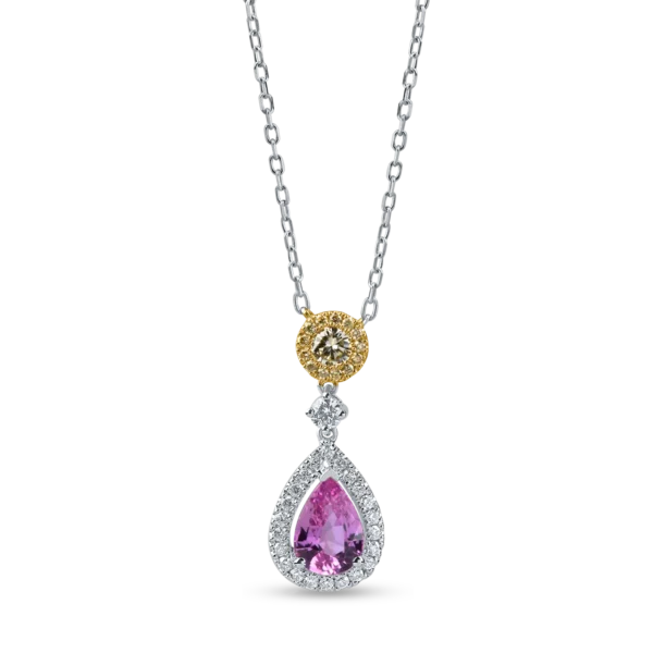 Lant cu pandantiv din aur alb cu pietre pretioase de 1ct