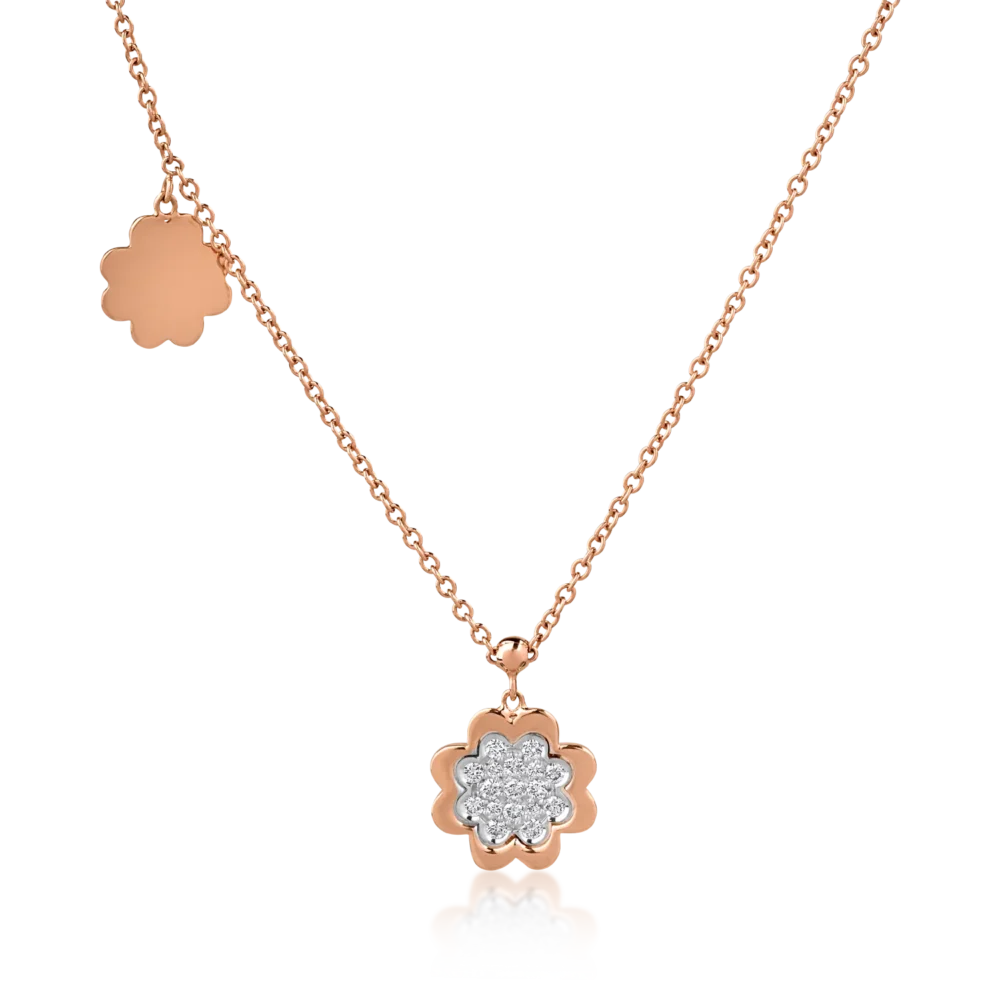 lant cu pandantiv din aur roz cu diamante de 0.17ct