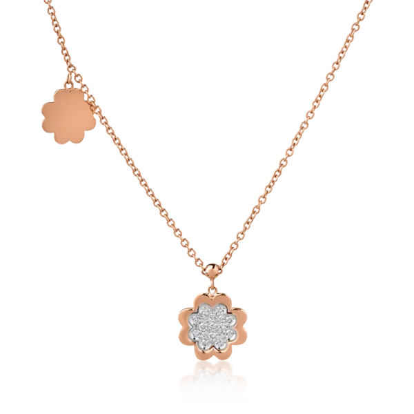 lant cu pandantiv din aur roz cu diamante de 0.17ct