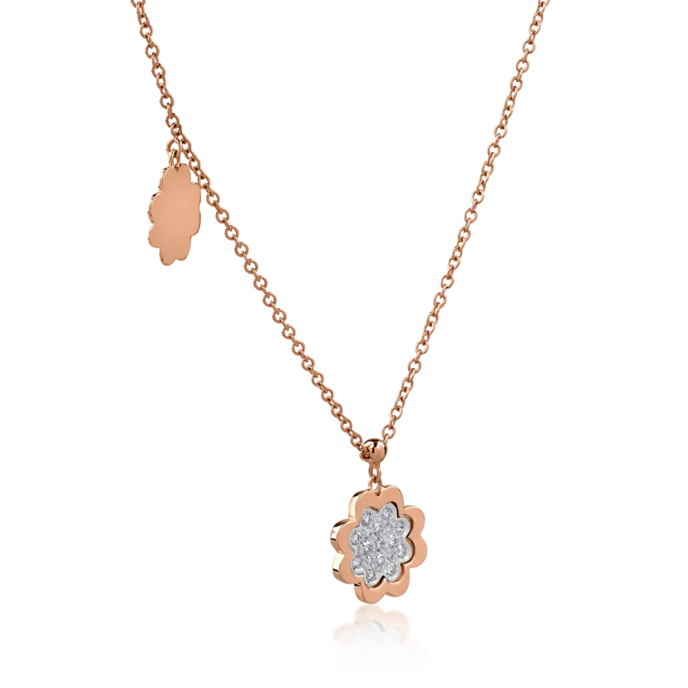 lant cu pandantiv din aur roz cu diamante de 0.17ct - imagine 2