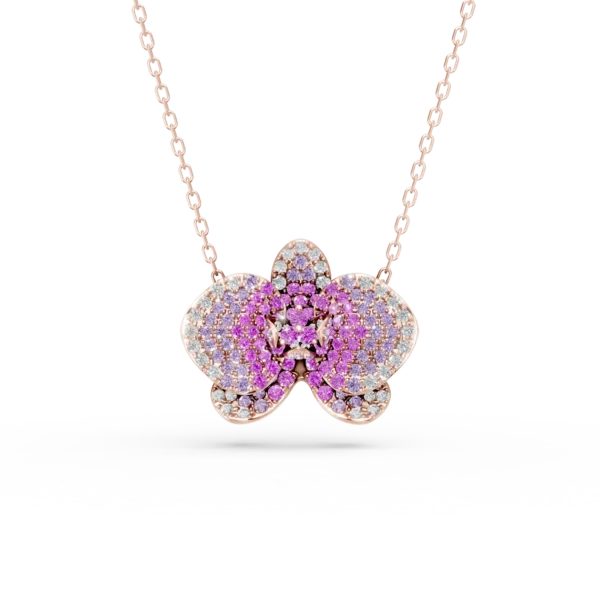 Lant cu pandantiv floare din aur roz cu safire roz de 1.31ct si diamante de 0.38ct