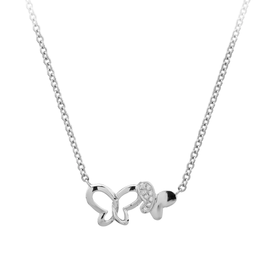 Lant cu pandantiv fluturi din aur roz cu diamante de 0.023ct