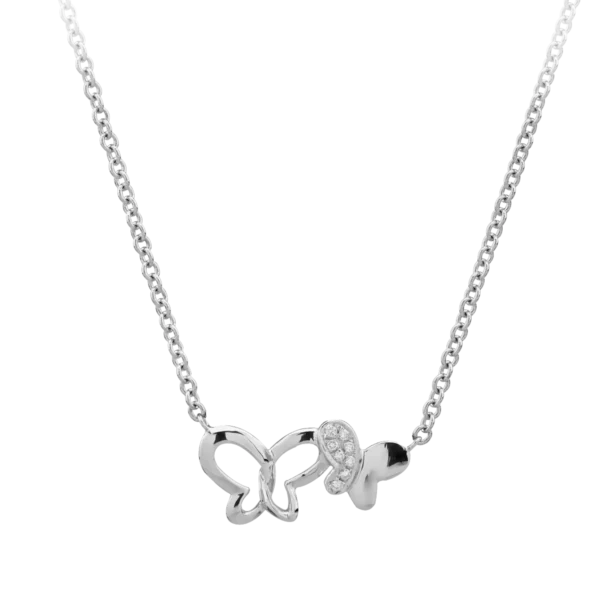 Lant cu pandantiv fluturi din aur roz cu diamante de 0.023ct