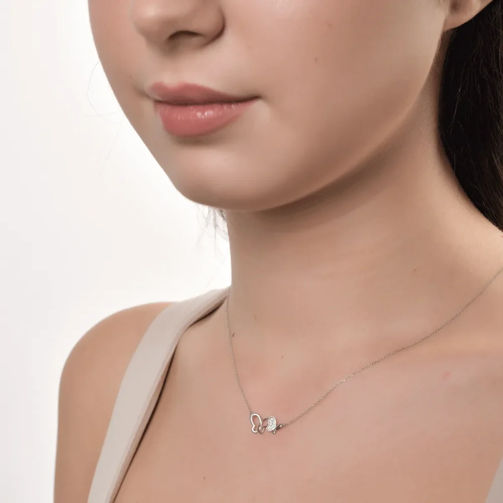 Lant cu pandantiv fluturi din aur roz cu diamante de 0.023ct - imagine 2