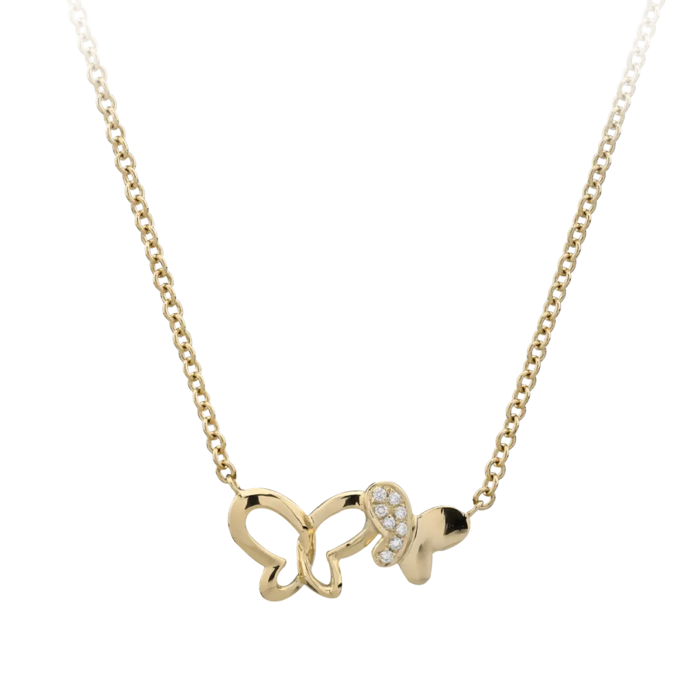 Lant cu pandantiv fluturi din aur galben cu diamante de 0.02ct