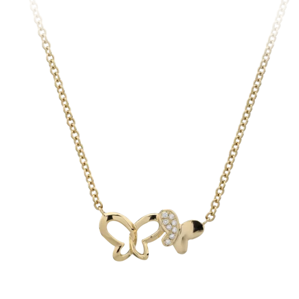 Lant cu pandantiv fluturi din aur galben cu diamante de 0.02ct