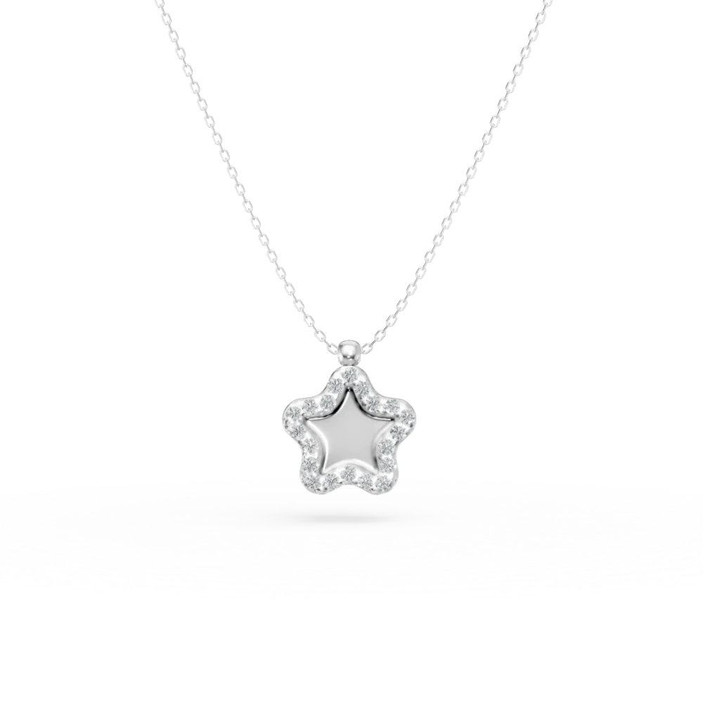 Lant cu pandantiv floare din aur alb