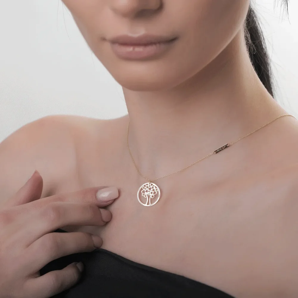 Lant cu pandantiv Copacul Vietii din aur galben - imagine 4