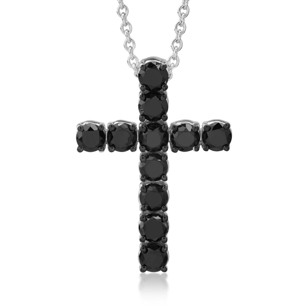 Lant cu pandantiv cruce din aur alb cu diamante negre de 3.3ct