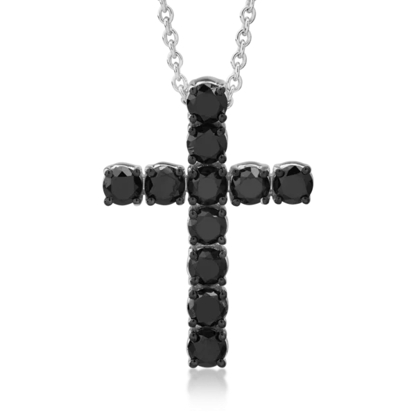 Lant cu pandantiv cruce din aur alb cu diamante negre de 3.3ct