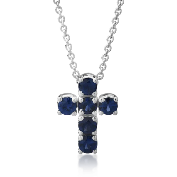 Lant cu pandantiv cruce din aur alb cu safire de 0.42ct