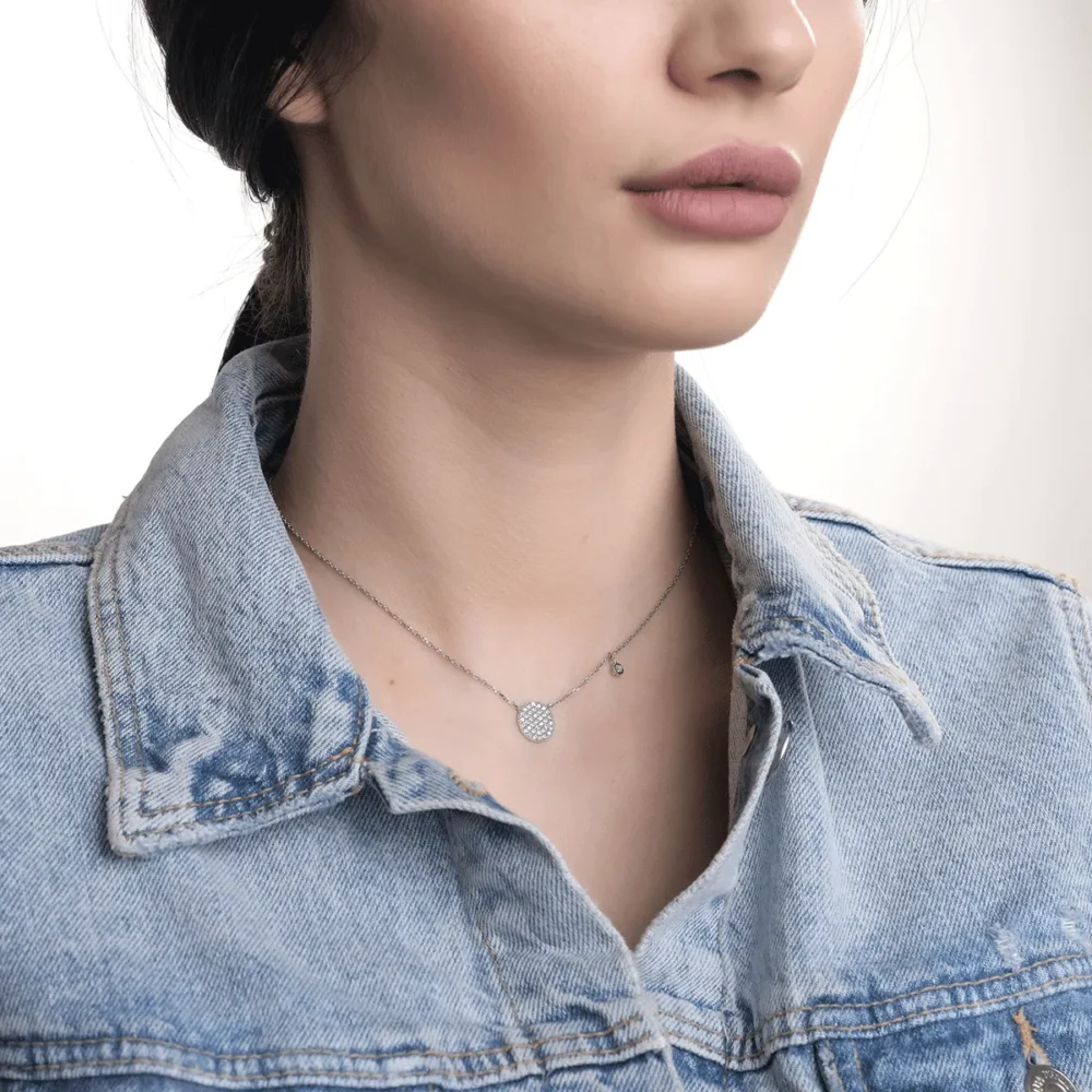 Lant cu pandantiv din aur alb - imagine 2