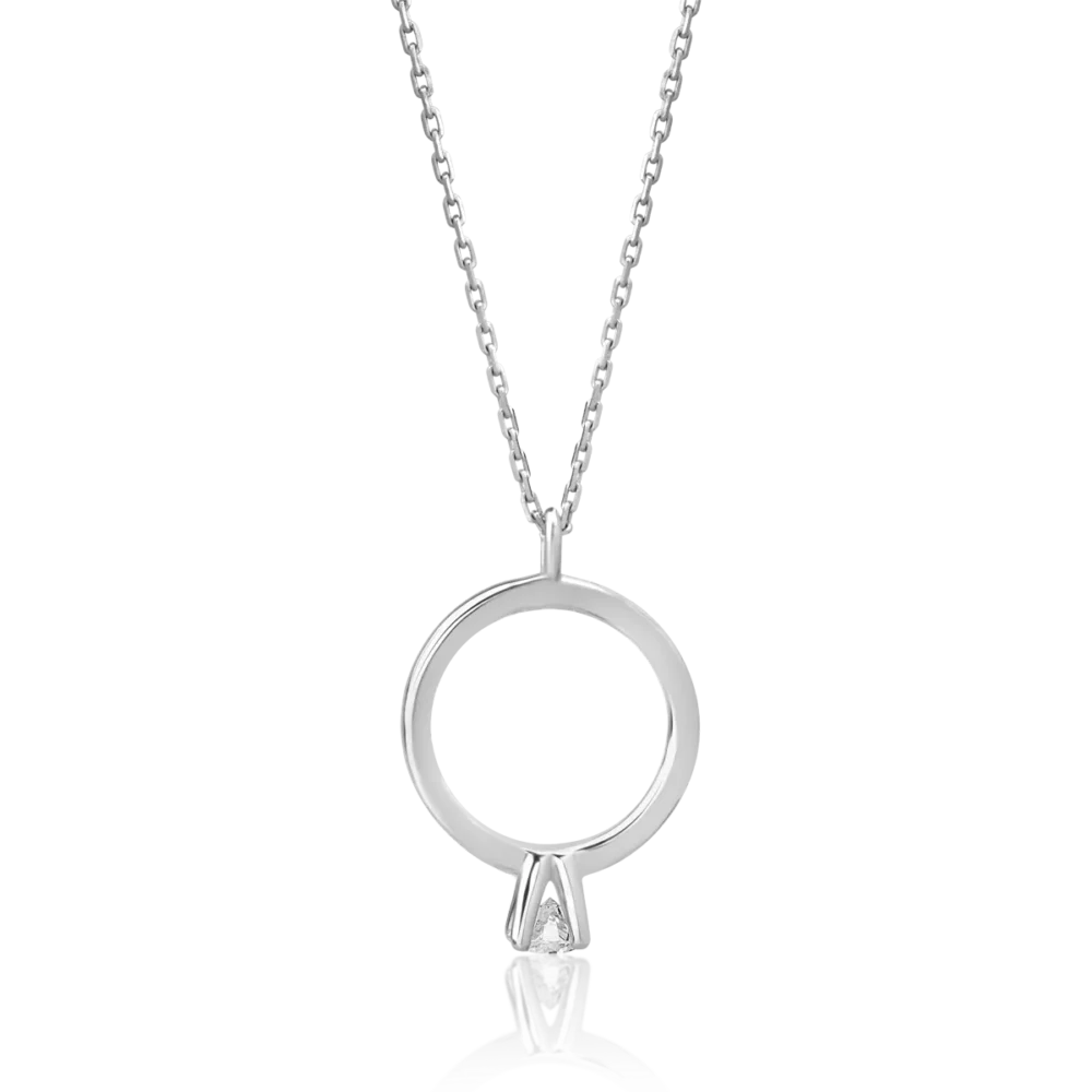 Lant cu pandantiv din aur alb cu diamant de 0.08ct