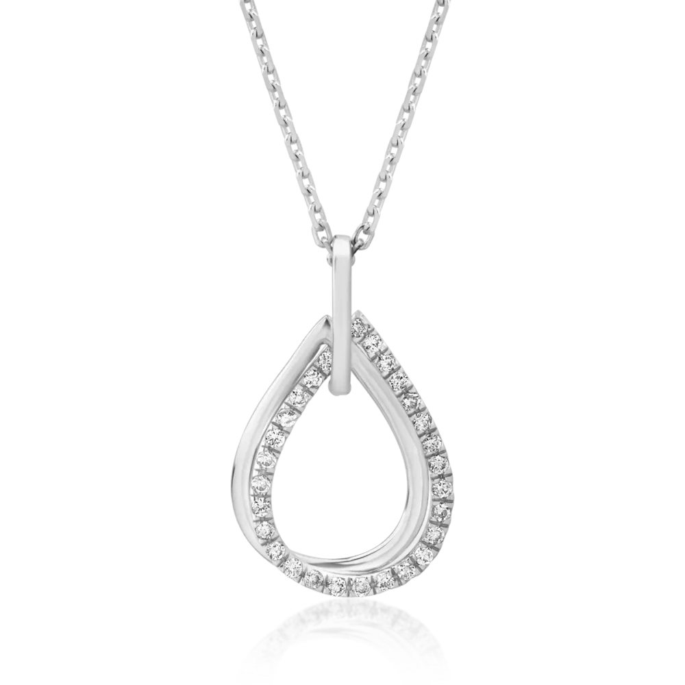 Lant cu pandantiv din aur alb cu diamante de 0.12ct