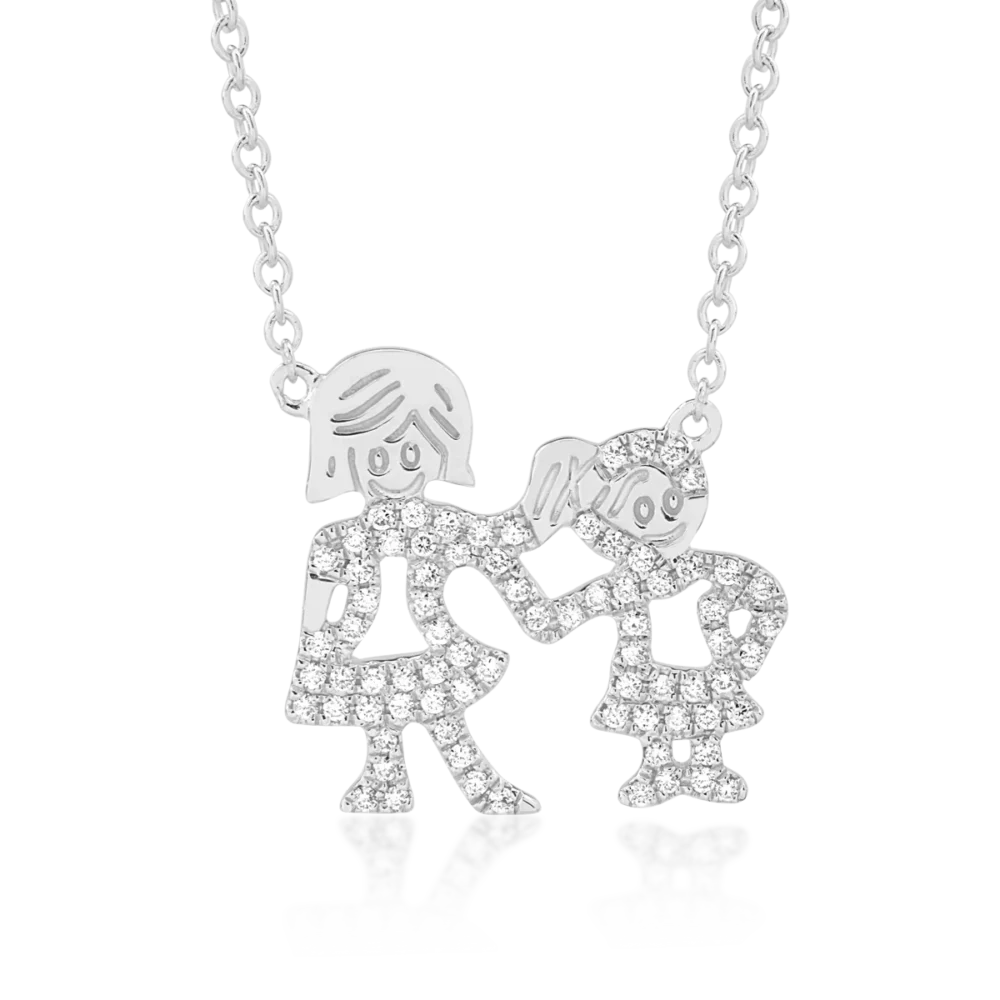 Lant cu pandantiv din aur alb cu diamante de 0.21ct