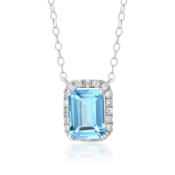 Lant cu pandantiv din aur alb cu topaz albastru emerald de 1.18ct si diamante de 0.12ct