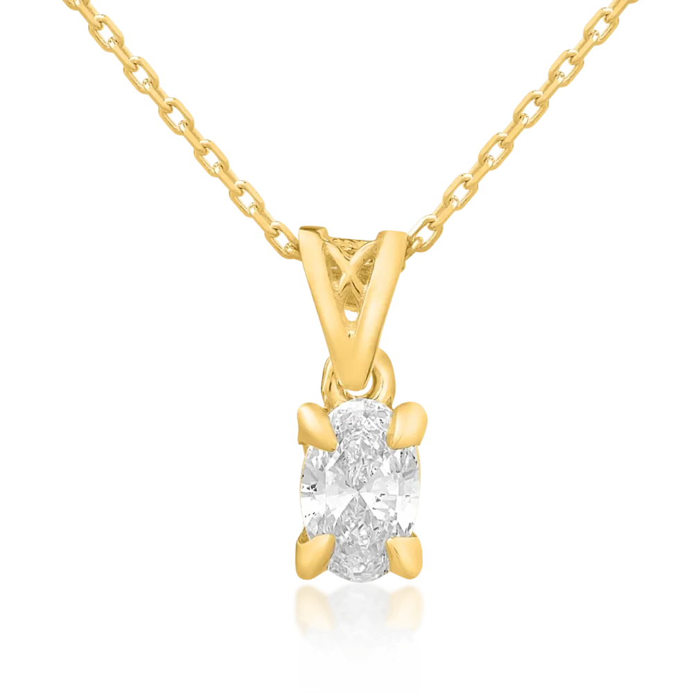 Lant cu pandantiv din aur galben cu diamant oval de 0.3ct