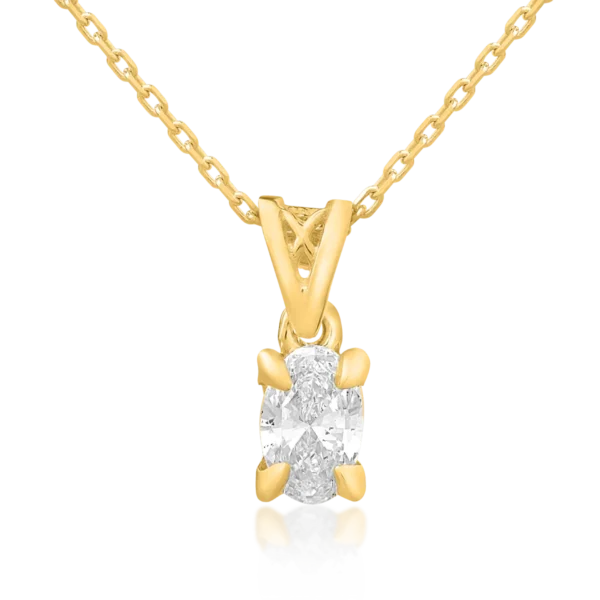 Lant cu pandantiv din aur galben cu diamant oval de 0.3ct