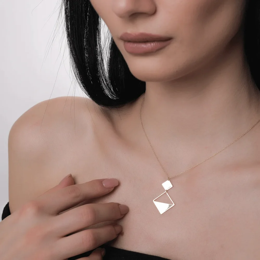 Lant cu pandantive geometrice din aur galben - imagine 2