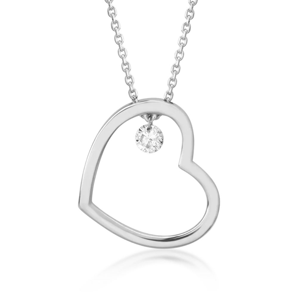 Lant cu pandantiv inimioara din aur alb cu diamant de 0.15ct