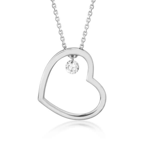 Lant cu pandantiv inimioara din aur alb cu diamant de 0.15ct