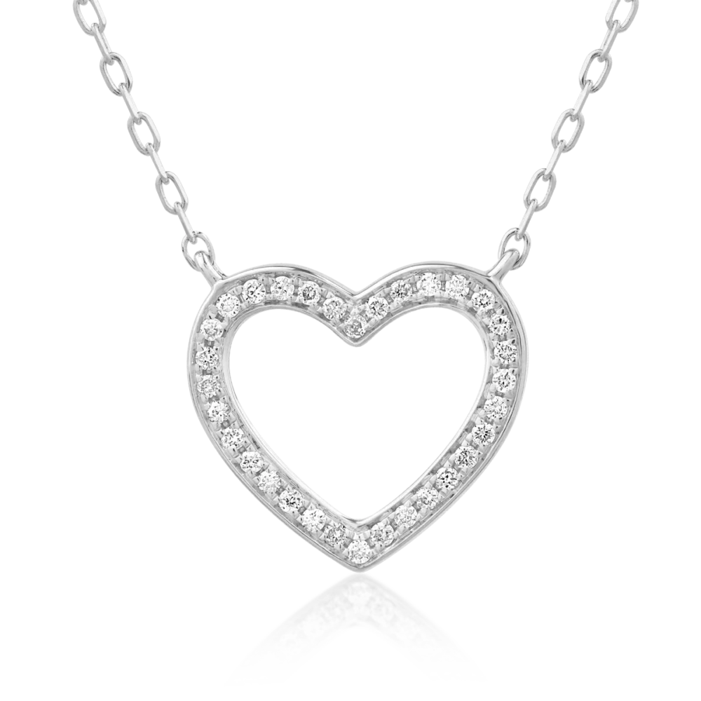 Lant cu pandantiv inimioara din aur alb cu diamante de 0.075ct