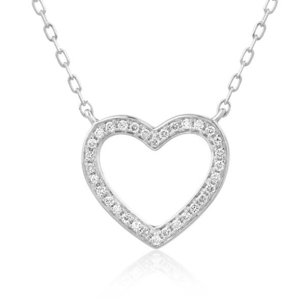 Lant cu pandantiv inimioara din aur alb cu diamante de 0.075ct