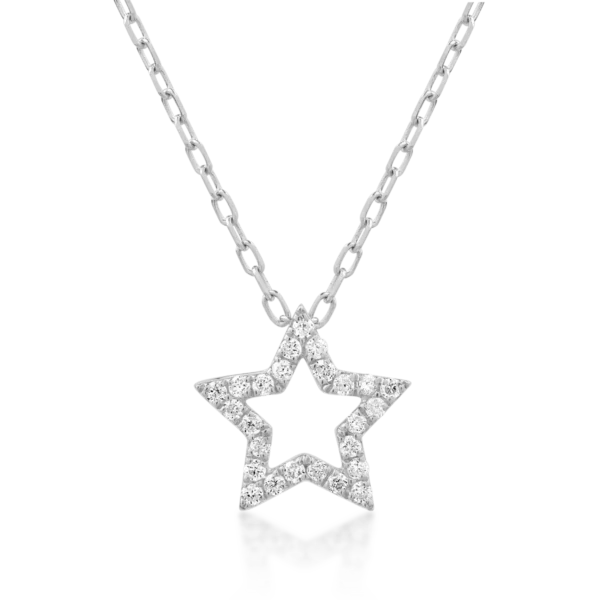 Lant cu pandantiv steluta din aur alb cu diamante de 0.06ct