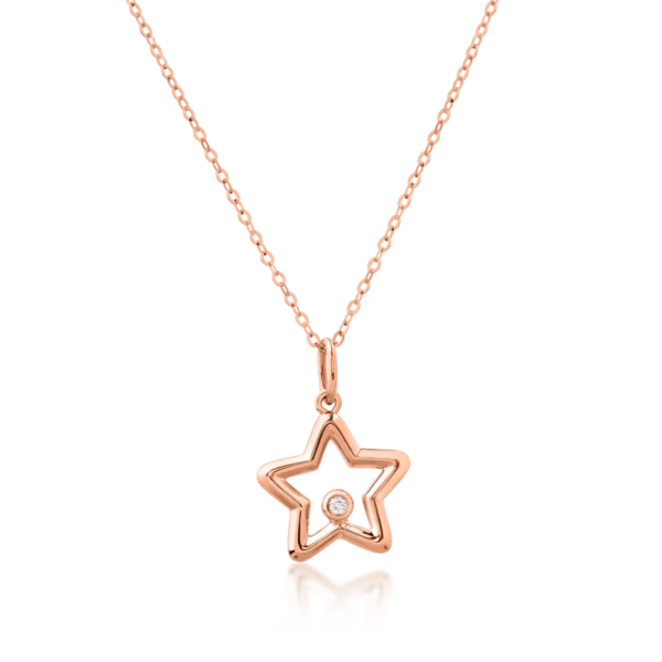 Lant cu pandantiv steluta din aur roz cu diamant de 0.01ct