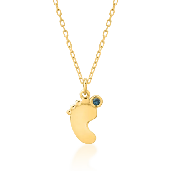 Lant cu pandantiv piciorus pentru copii din aur galben cu diamant albastru de 0.008ct