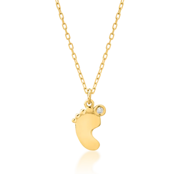 Lant cu pandantiv piciorus pentru copii din aur galben cu diamant de 0.006ct