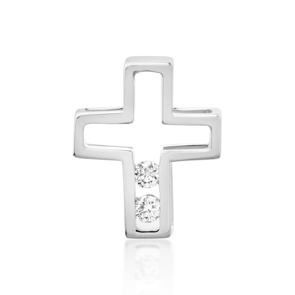 Pandantiv cruce din aur alb cu diamante de 0.029ct