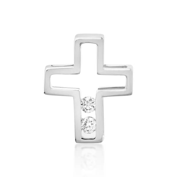 Pandantiv cruce din aur alb cu diamante de 0.029ct