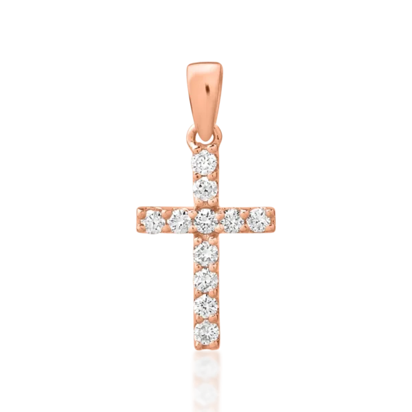 Pandantiv cruce din aur roz cu diamante de 0.2ct